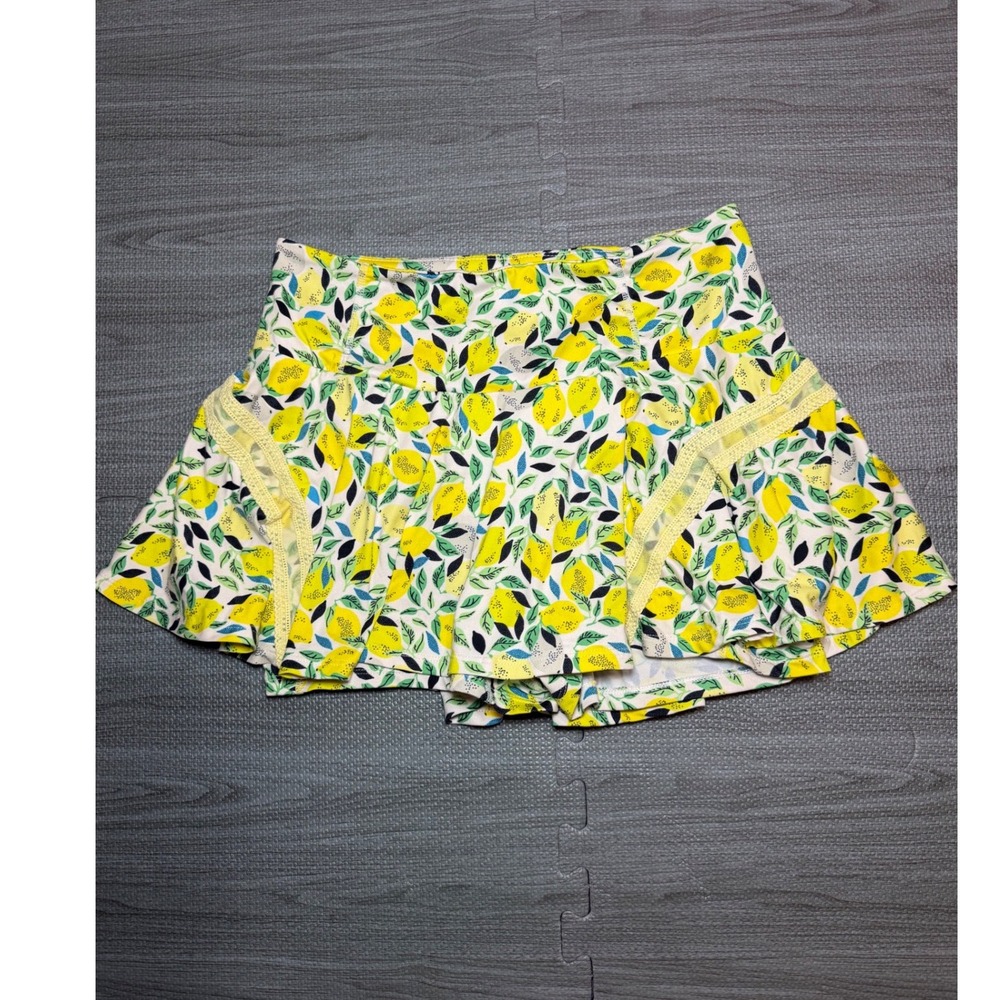 Free People Movement Lemon Print Ruffle Skort Yellow Citrus Activewear Large